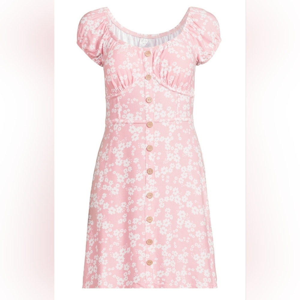 NEW Juniors' Corset Peasant Dress Pink Floral Size XL